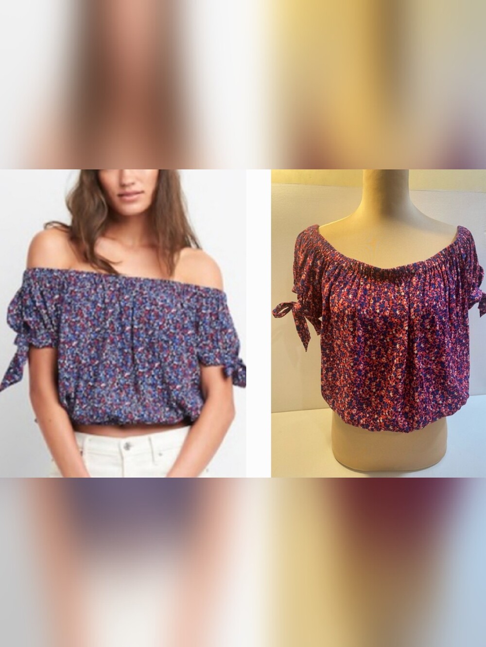 GAP Off-Shoulder Floral Crop Top - Pink & Blue